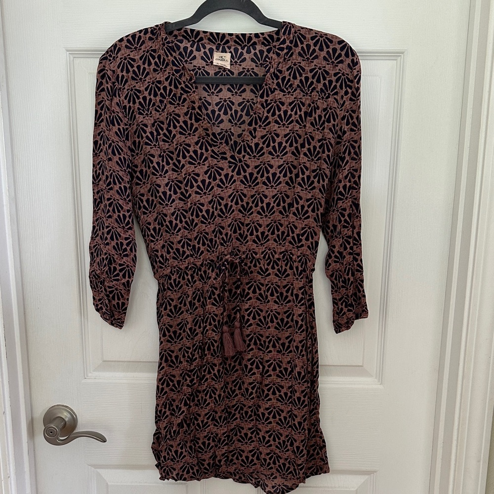 O'Neill Black and Brown Patterned Long Sleeve Dress